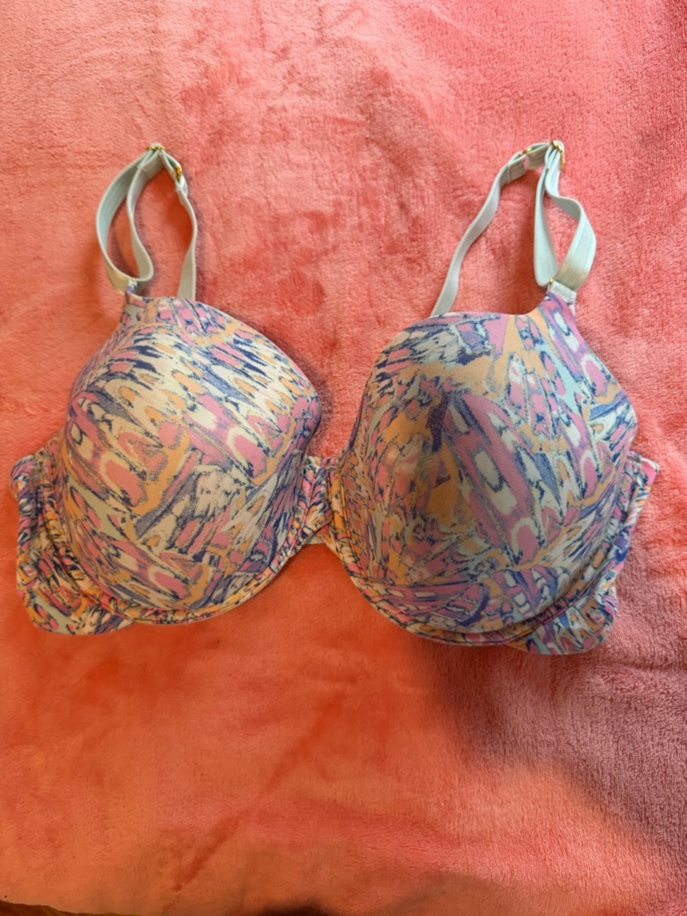 Pastel Abstract Print T-Shirt Bra - Pink, Yellow, Blue